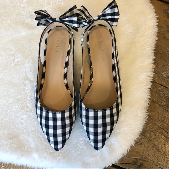 Forever 21 Shoes - *NEVER WORN* Black and White Gingham Bow Flats